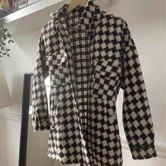 Wool-blend Checkered Long Sleeve Coat - Picture 2 of 3